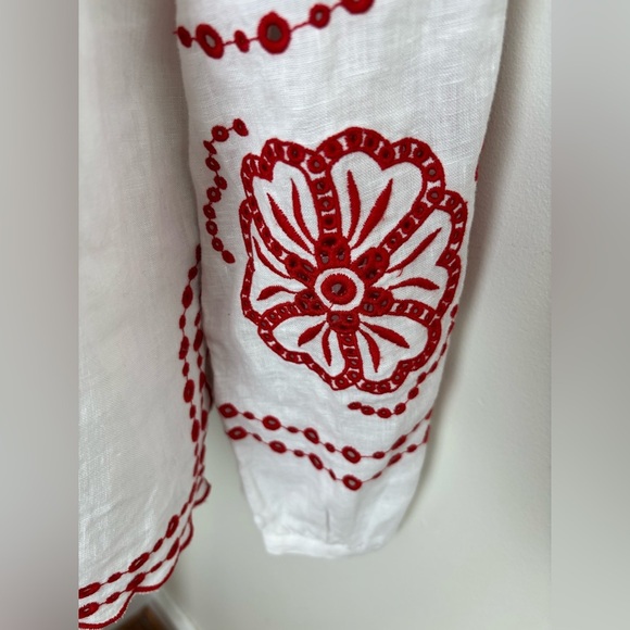 J.Crew Bungalow Embroidered Linen Blouse in Red and White with embroidery Size M - Picture 6 of 11